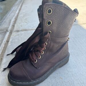 Dark purple Leather Lace-Up Boots dr martens